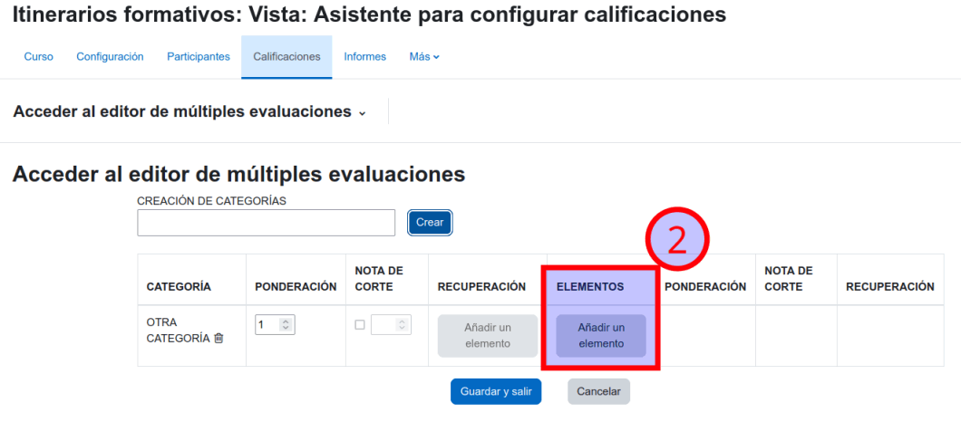 Cada categoría tiene su ponderación, nota de corte y elemento de recuperación.