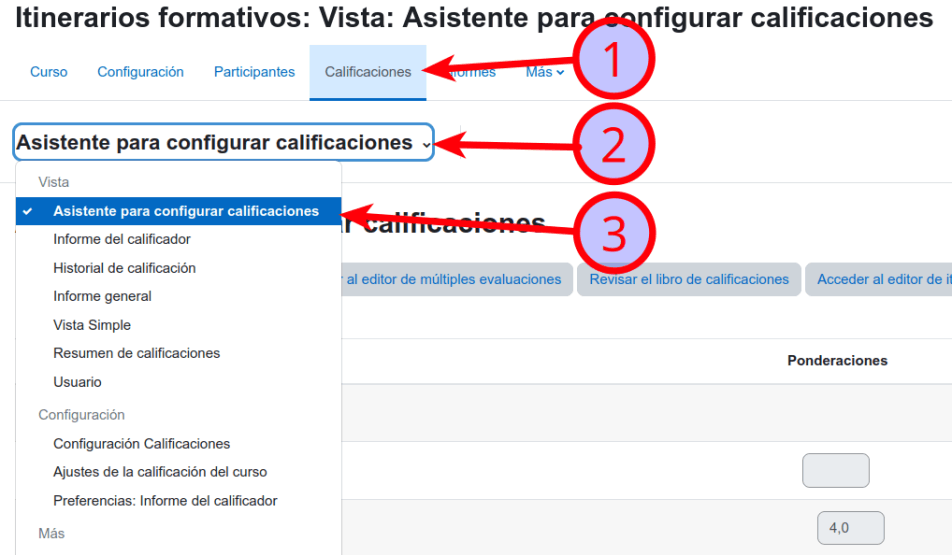 Asistente de configuración de calificaciones